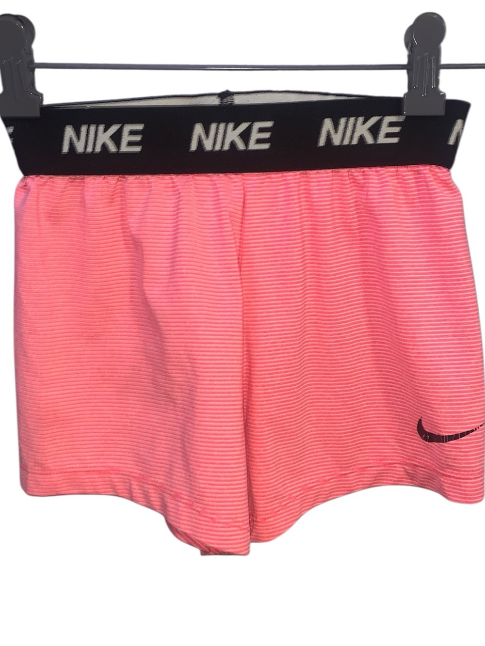 Nike Neon Pink Striped Athletic Shorts Girls 6 Elastic Waist